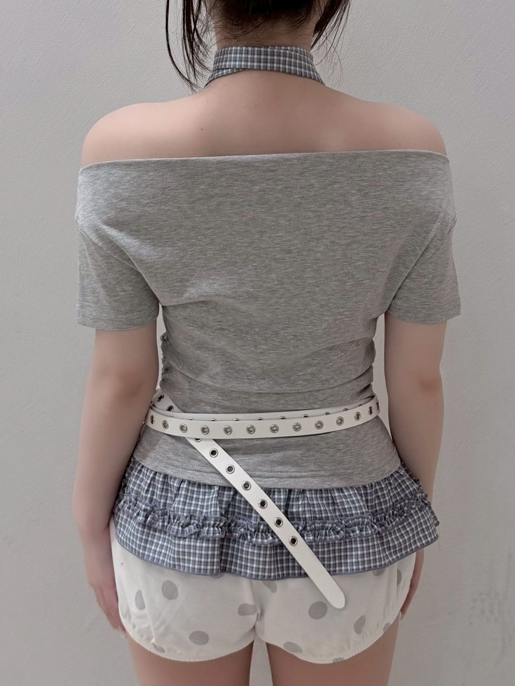 受注制【nmtc+】Check Frill Layered Tee Scarf Set (2color)