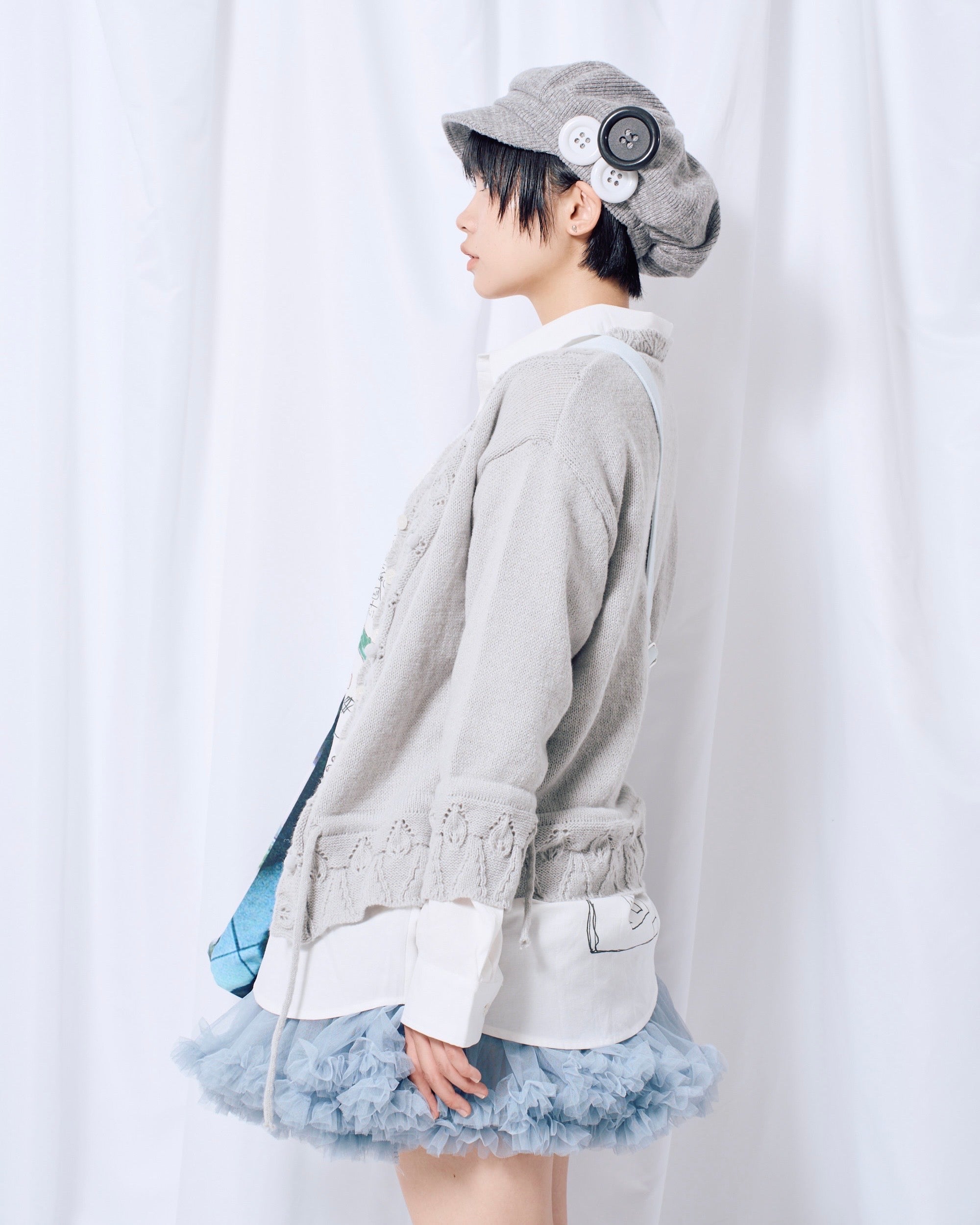 9/18 20:00 発売 国際配送【Nerd out XU】Cozy Vintage Gray Bubble Knit cardigan