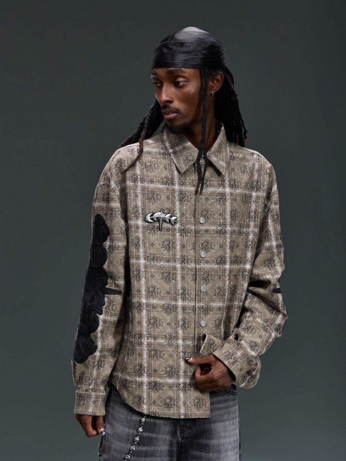 【The Boy Has No Patience】STARRY PATTERN RHINESTONE LEATHER SHIRT