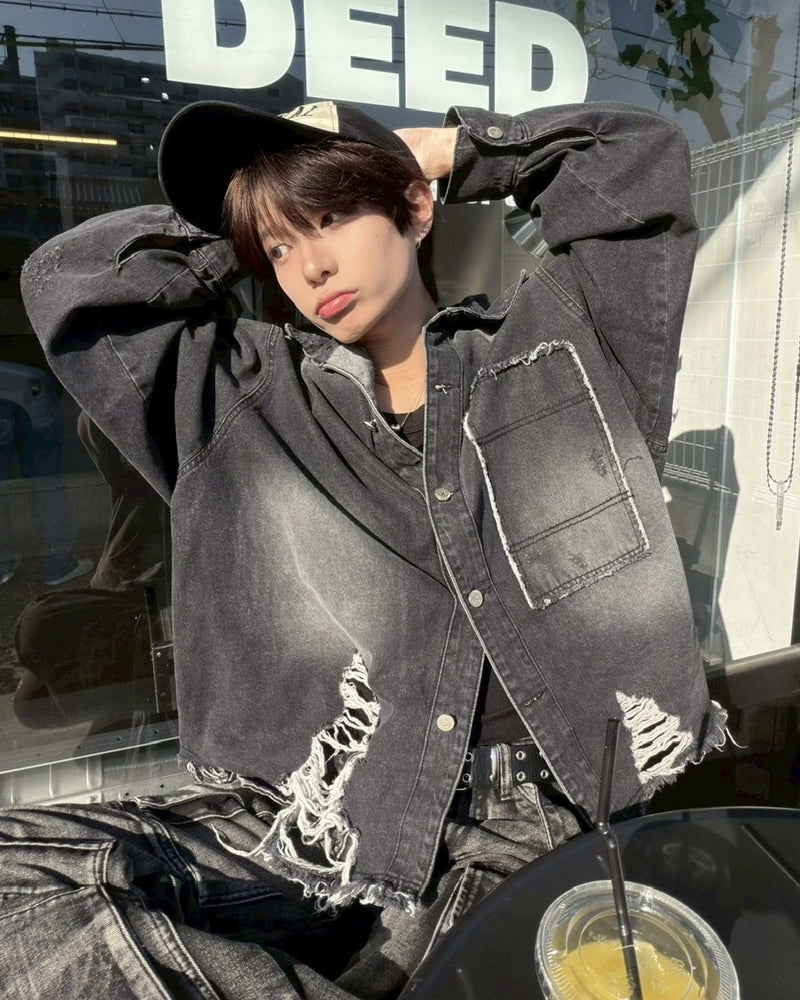 受注制【LUV CODE】damage denim jacket (2color)