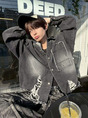 受注制【LUV CODE】damage denim jacket (2color)