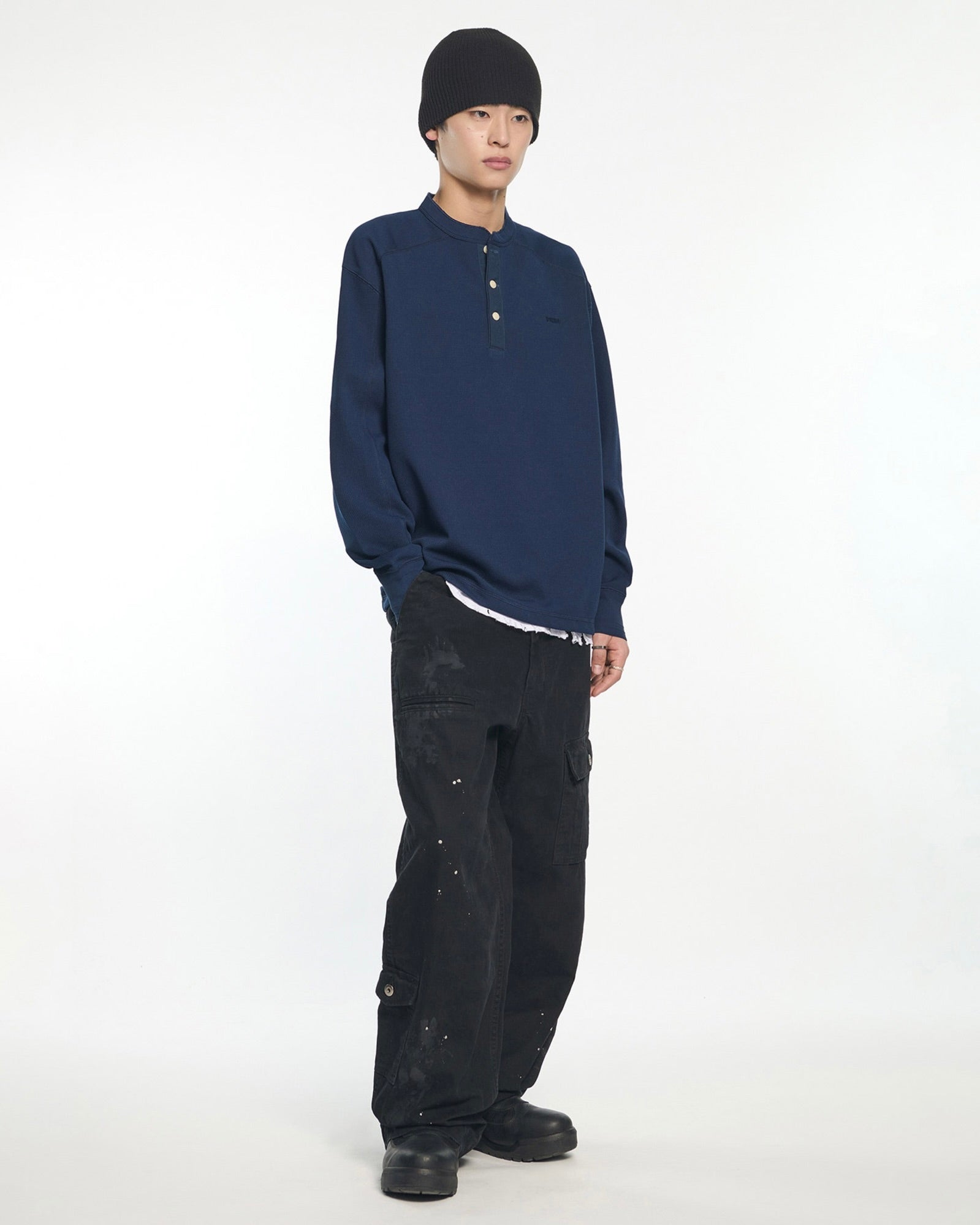 【NOMANUAL】NM HENLEY NECK WAFFLE LONG SLEEVE TEE