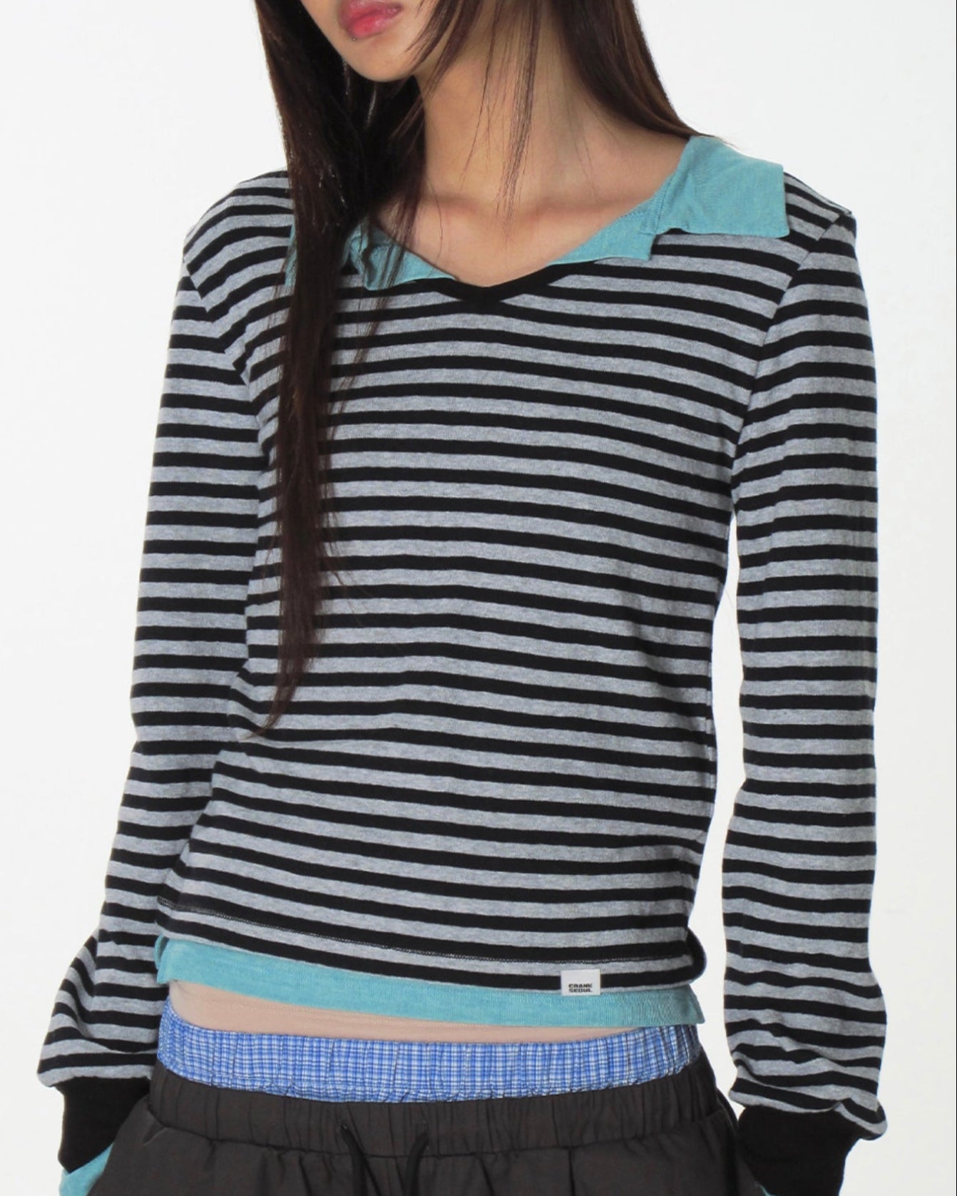 【CRANK】COZY STRIPE V-NECK TOP