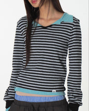 【CRANK】COZY STRIPE V-NECK TOP