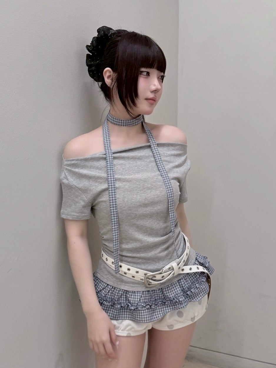 受注制【nmtc+】Check Frill Layered Tee Scarf Set (2color)
