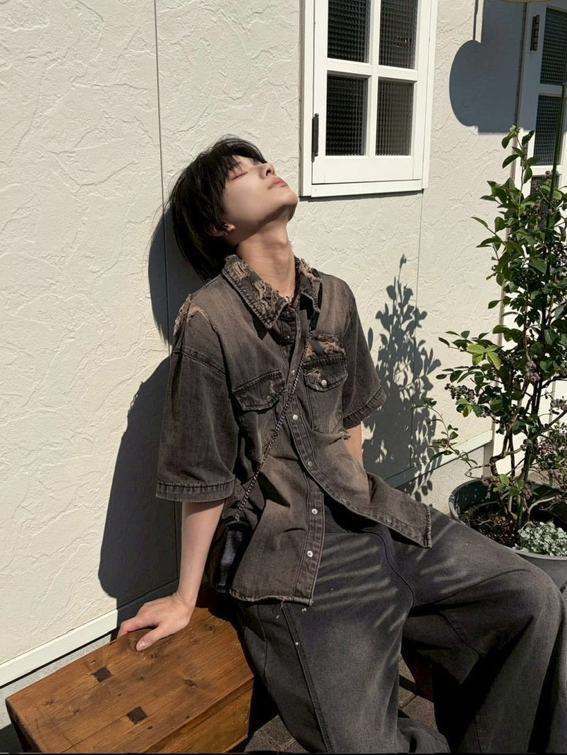 受注制【LUV CODE】damage denim shirt