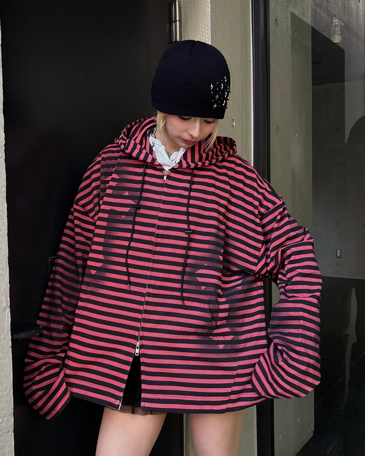 【Never mind the XU】spray cross zip up hoodie (3color)