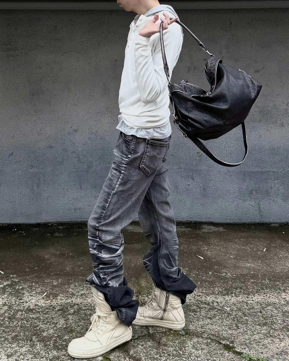 受注制【nmtc+】Snap henley neck ribbed slim top (4color)