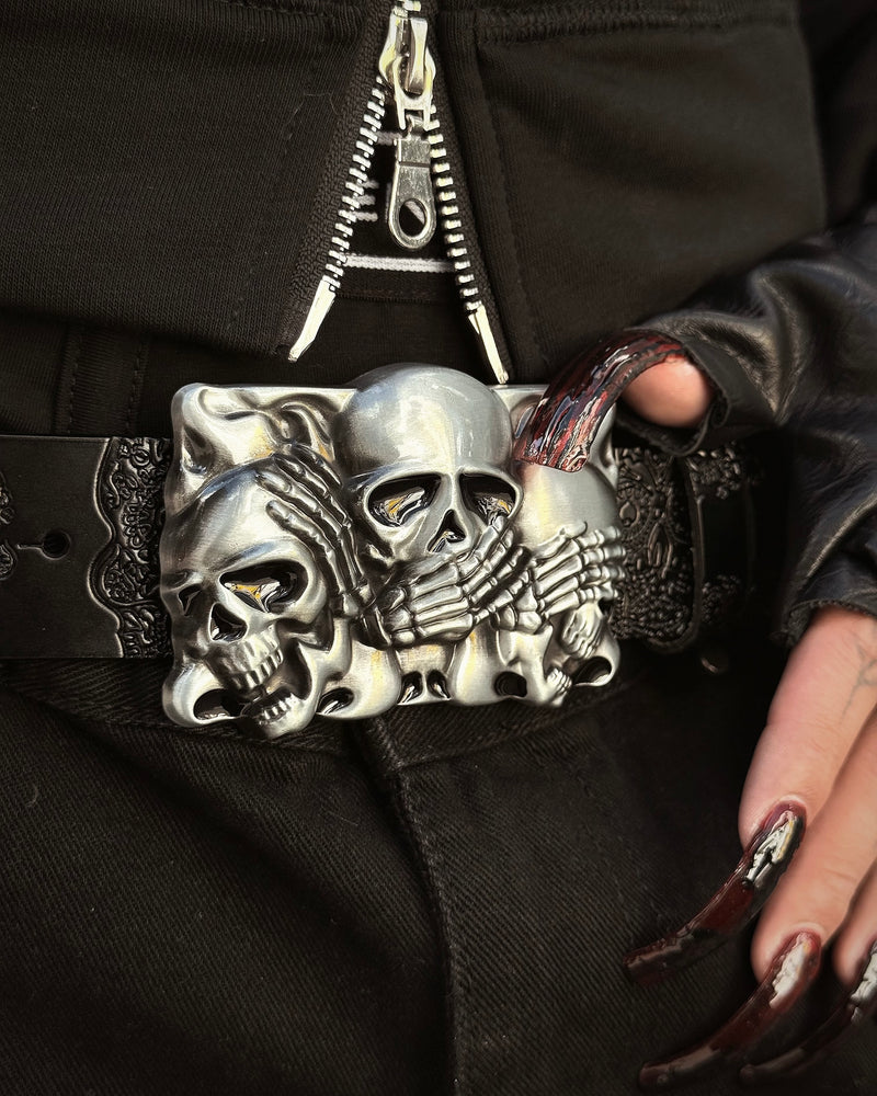 【Never mind the XU】Skull Embossed Leather Belt