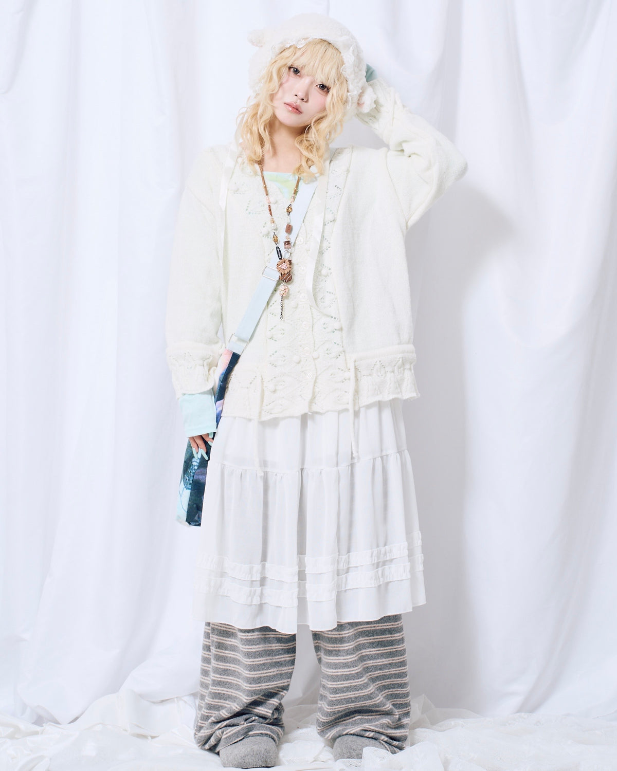 9/18 20:00 発売 国際配送【Nerd out XU】Cozy Vintage Gray Bubble Knit cardigan