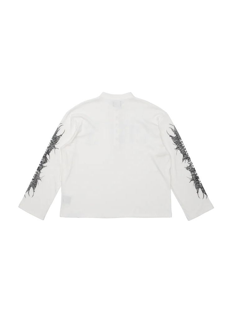 【F.V.V.O】Ribbed Printed Henley Long Sleeve