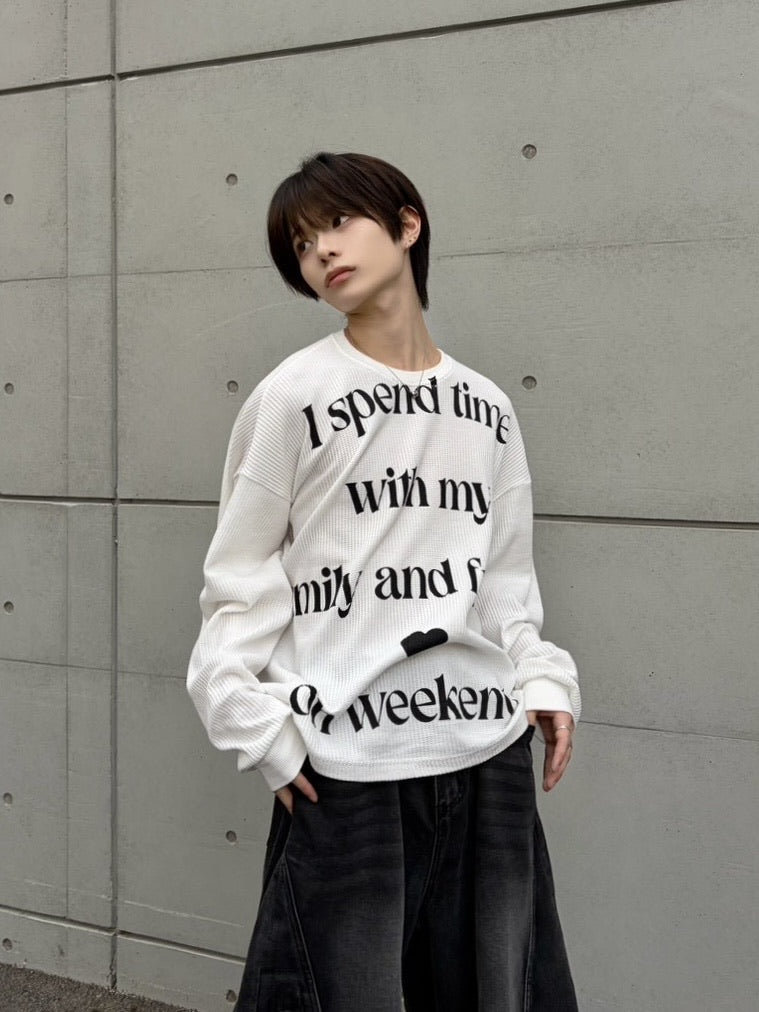 【LUV CODE】lettering waffle long sleeve tee