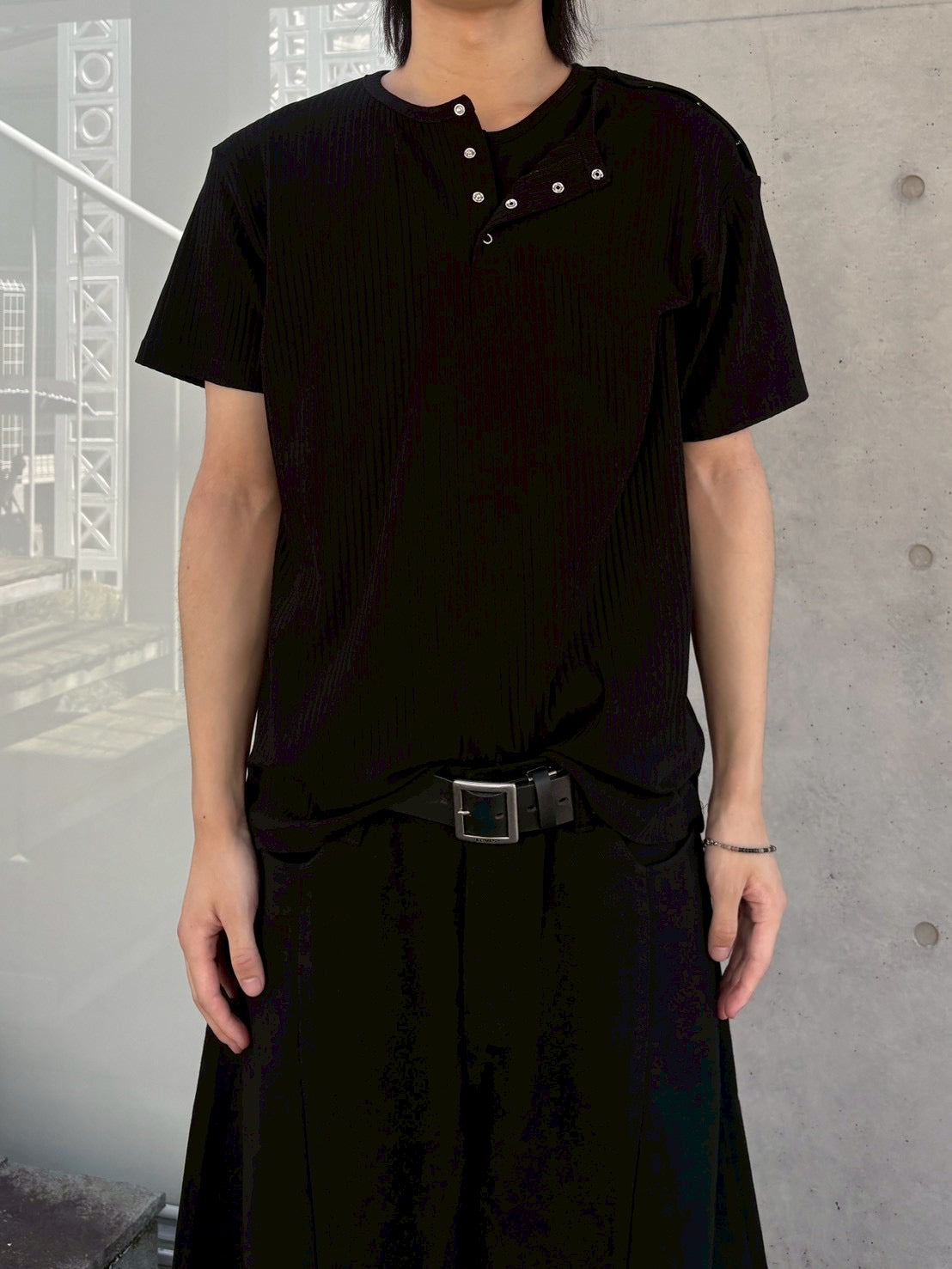 受注制【nmtc+】Shoulder Henley Eyelet Tee (3color)