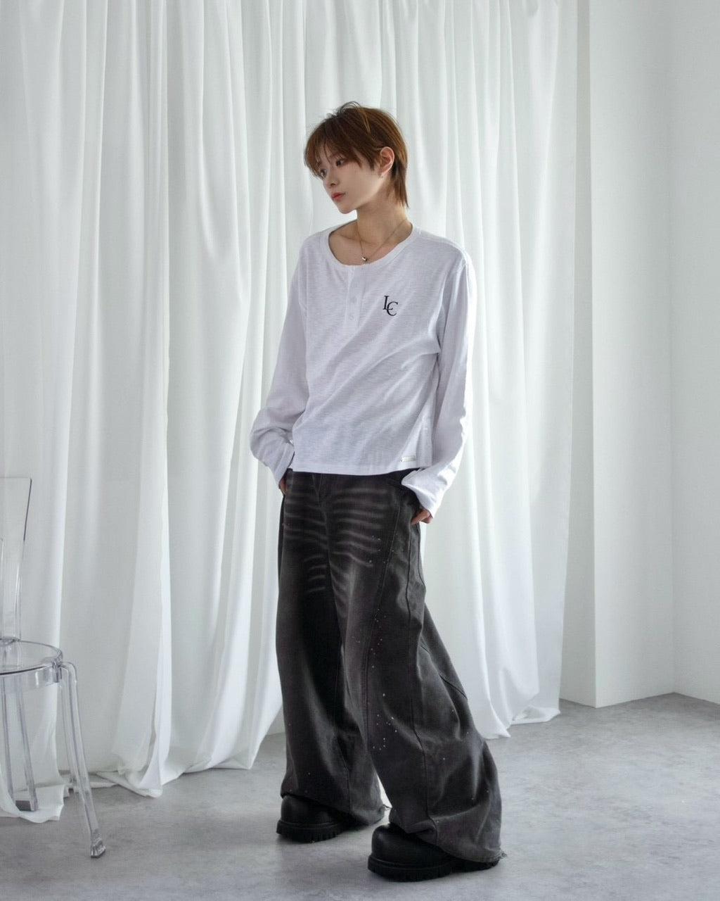 【LUV CODE】LC Button henley long sleeve tee (3color)