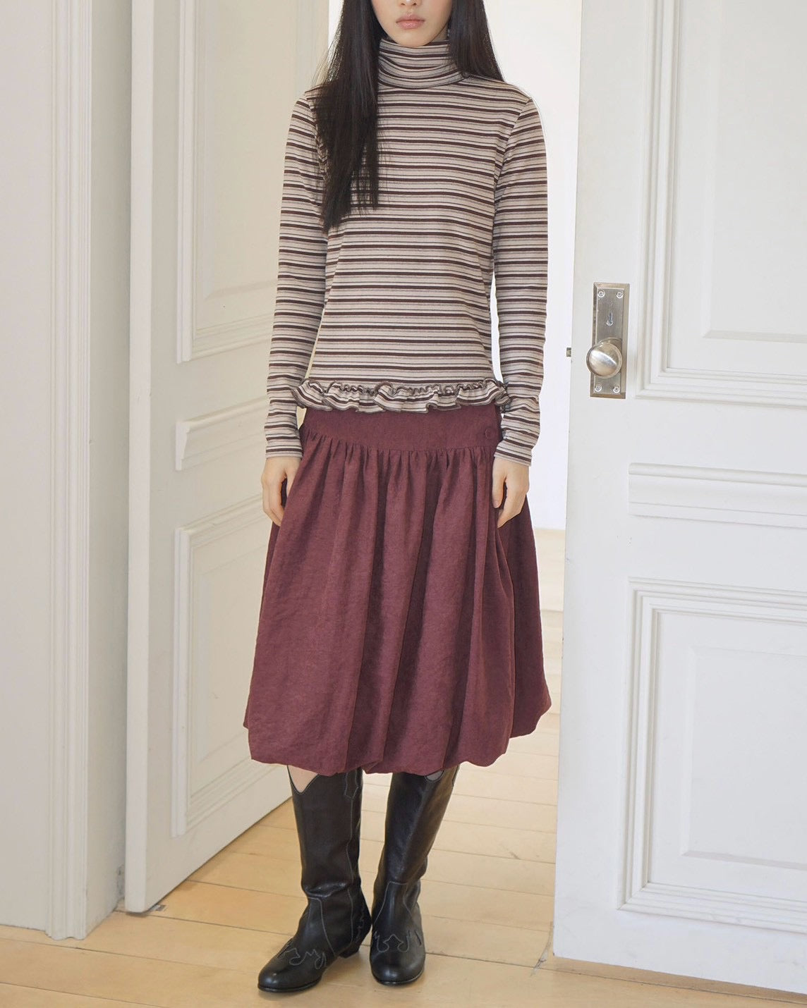 【Uglyshadow】STRIPE TURTLENECK TEE