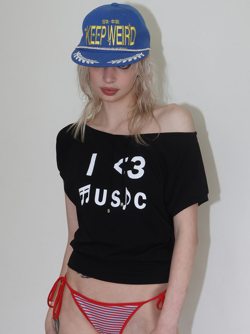 【CRANK】I LOVE MUSIC OFF-SHOULDER TOP