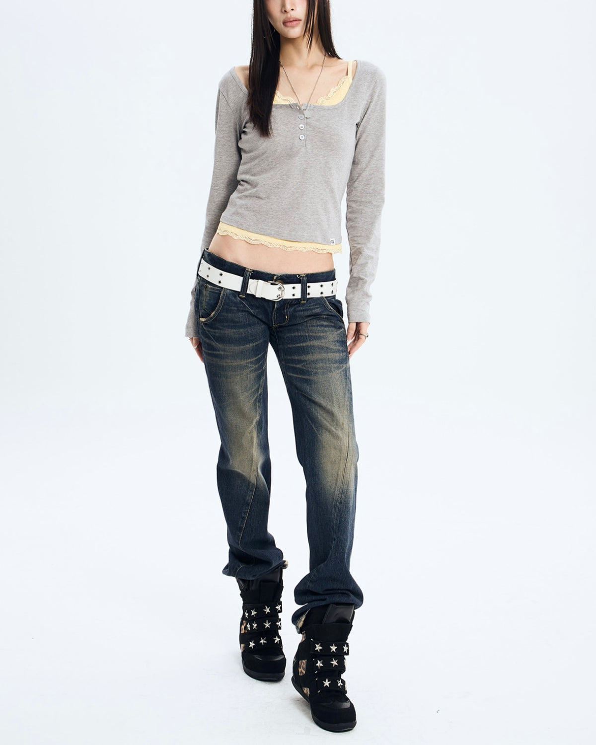 【NOT KNOWING】L/S Lace Layered Set