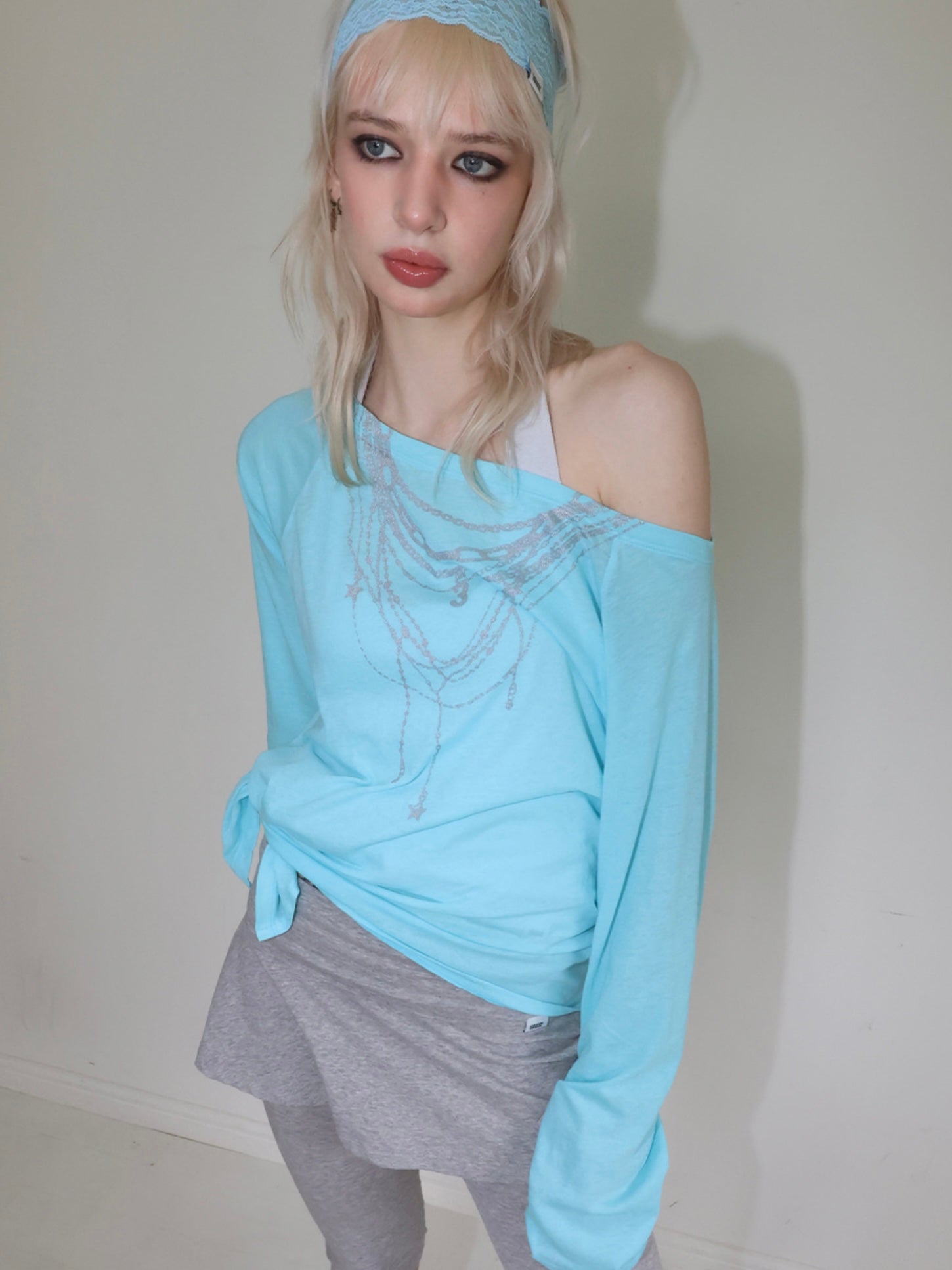 【CRANK】SHEER NECKLACE OFF-SHOULDER TOP