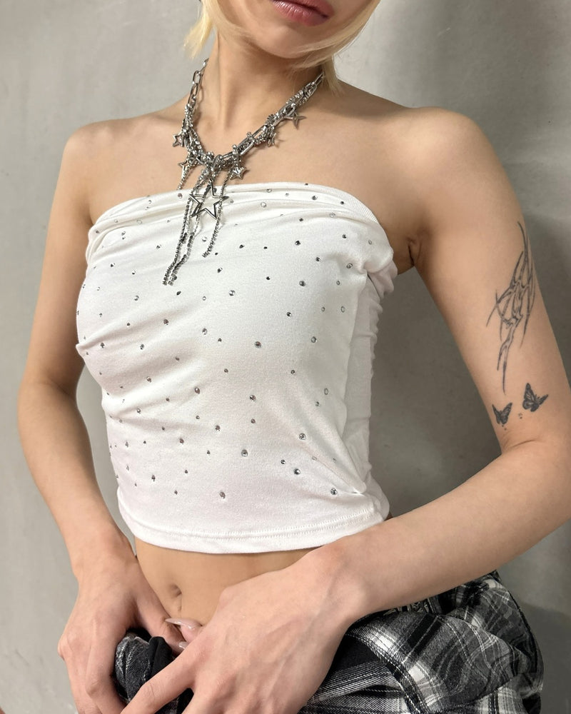 国際配送【Never mind the XU】rhinestone tubetop
