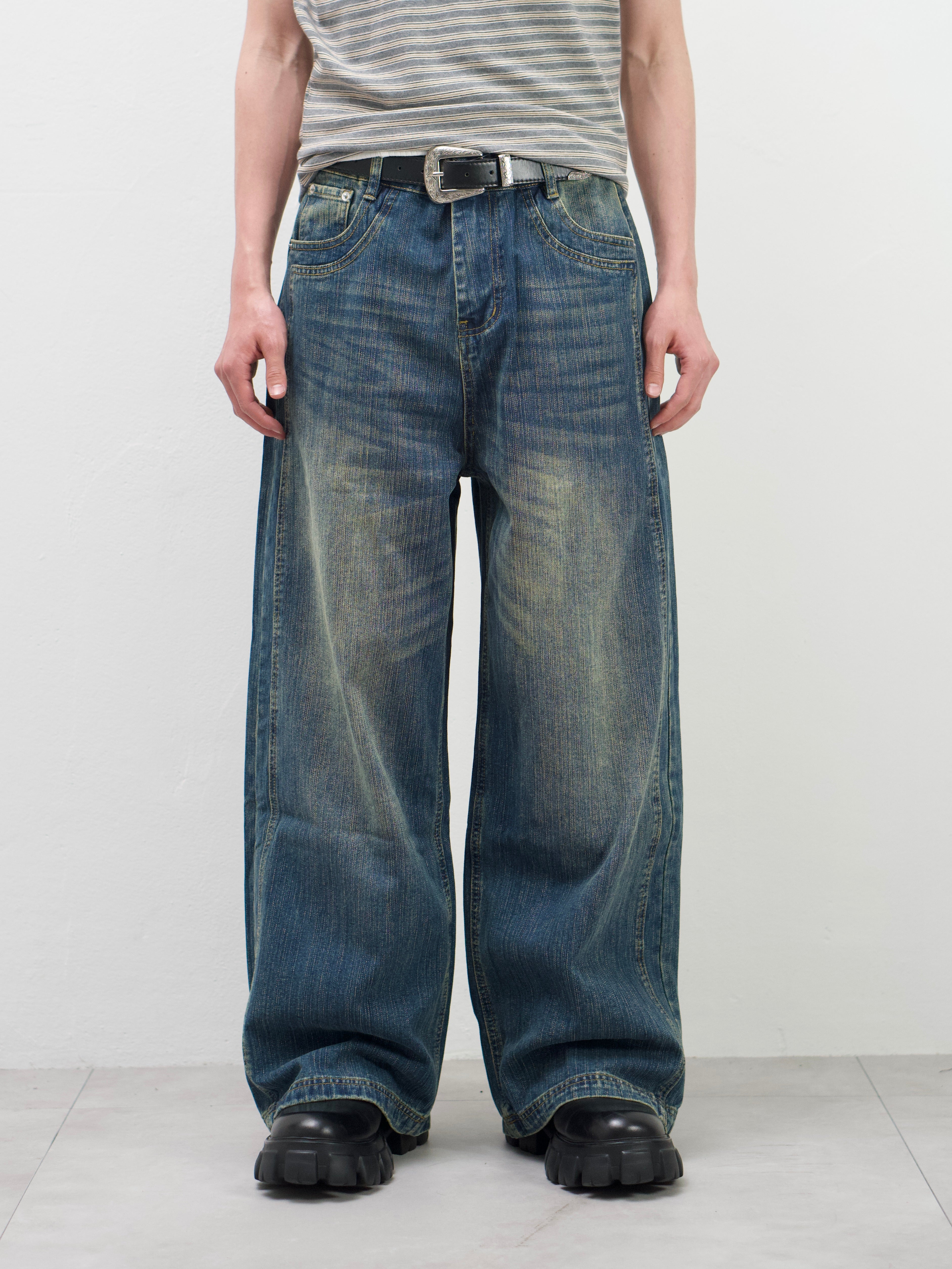 受注制【Chikashitsu +】double slub wide denim pants
