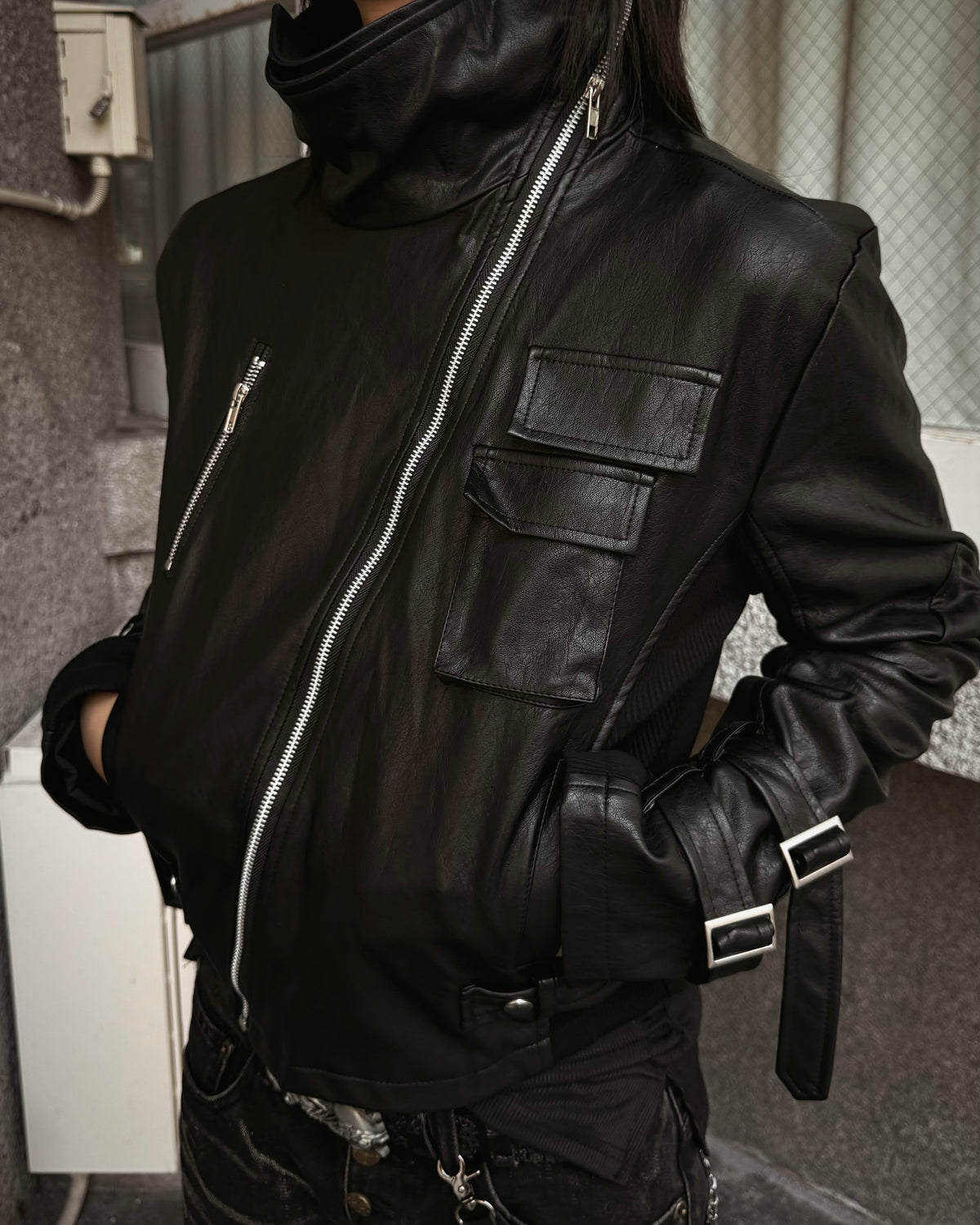 受注制【Never mind the XU】Utility Leather Rider Jacket