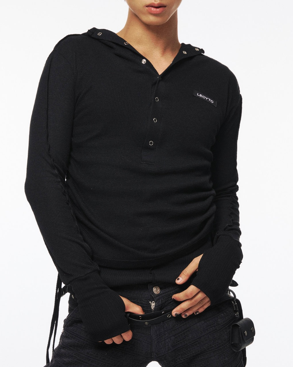 【LECYTO】String Slim Hooded T-shirt