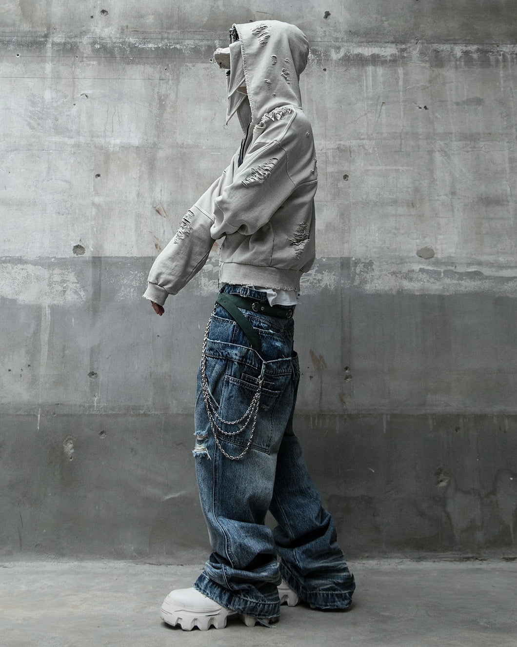 【roaringrad】Damage Crop Hoodie Jacket