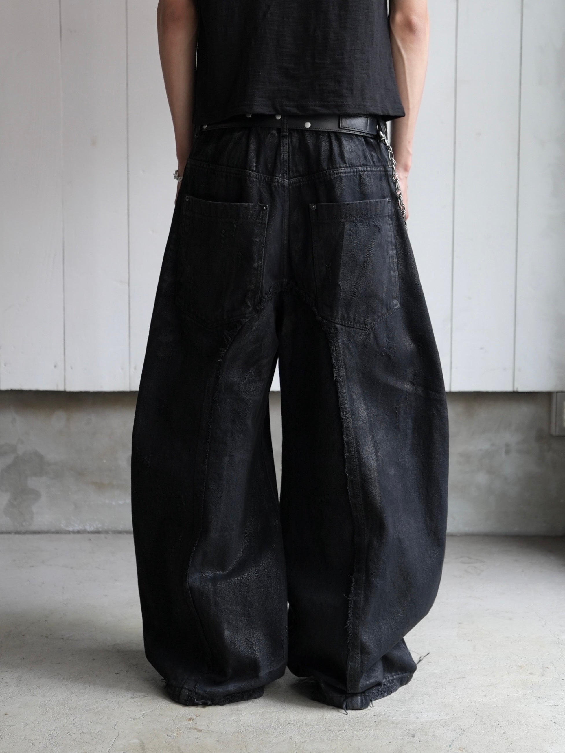 【CHIKASHITSU PLUS HIGH】Washed coating denim pants