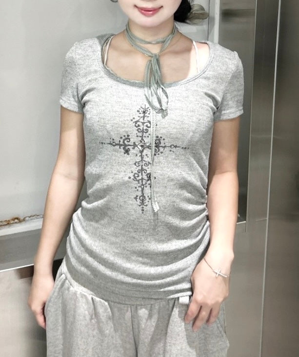 【nmtc+】Mika Cross Shirring Tee Scarf Set (3color)