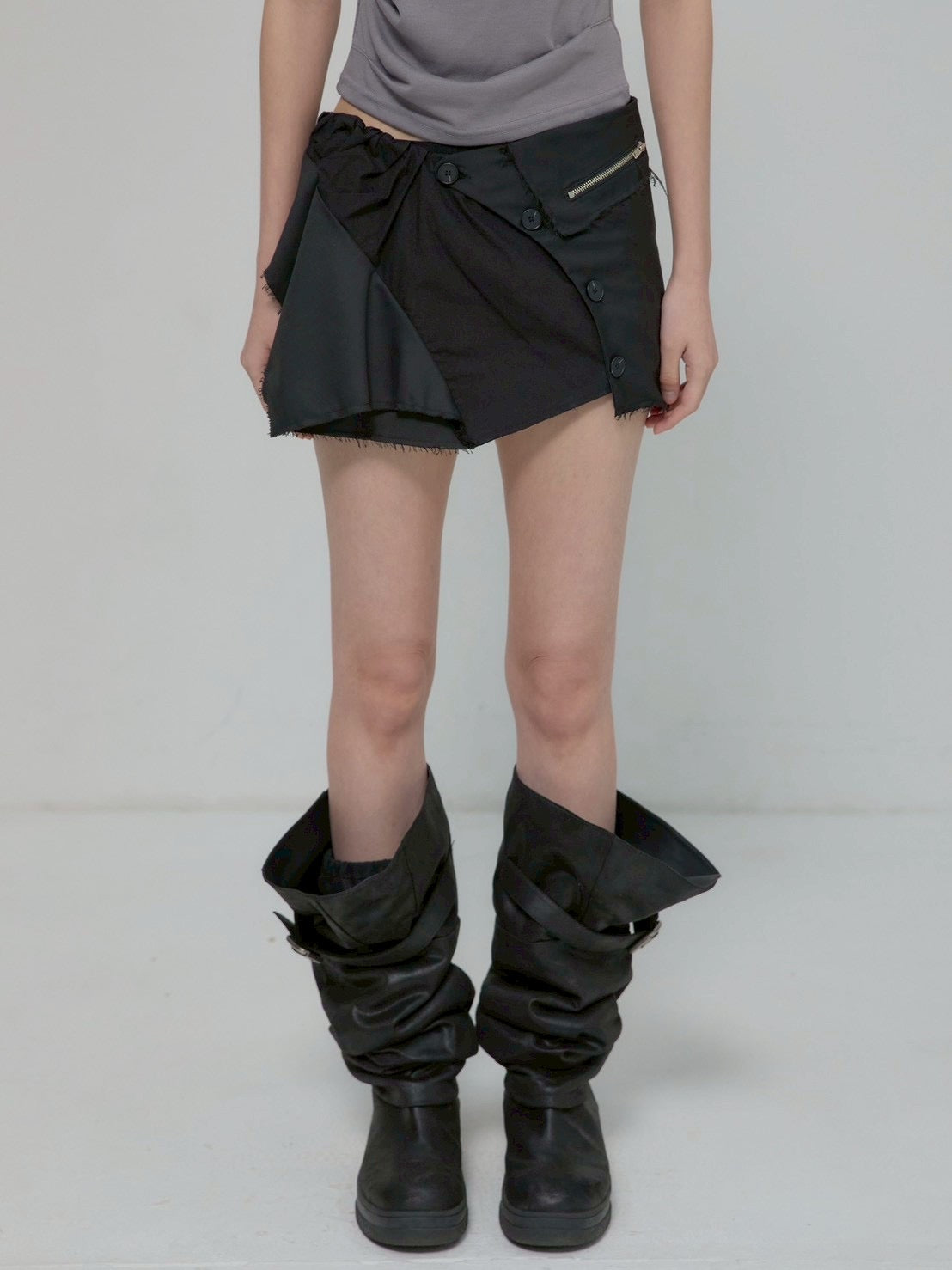 6/22 21:00発売【FLAREUP】Asymmetrical Layered Mini Skirt