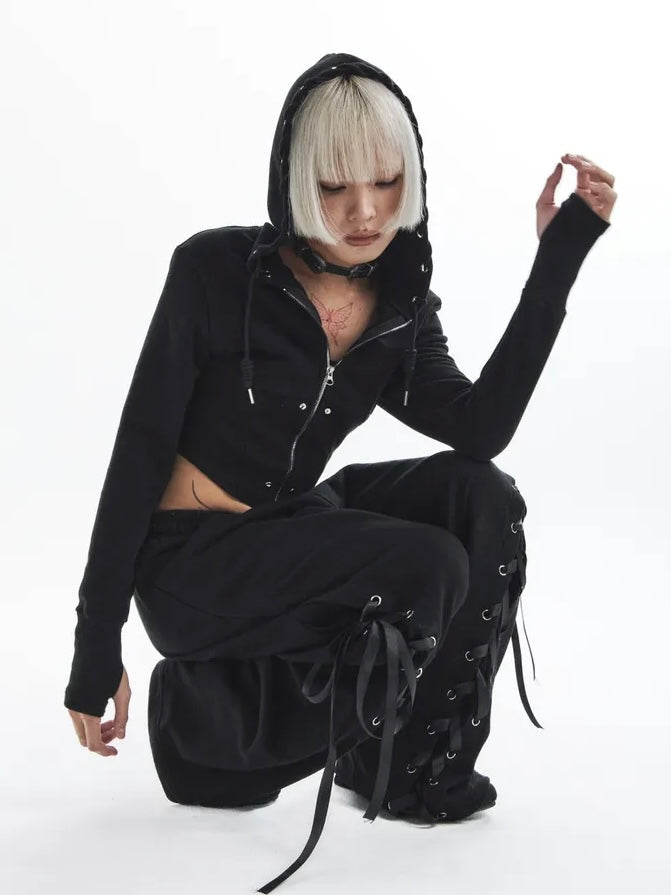 【KAIYA】tie me up hoodie zip-up