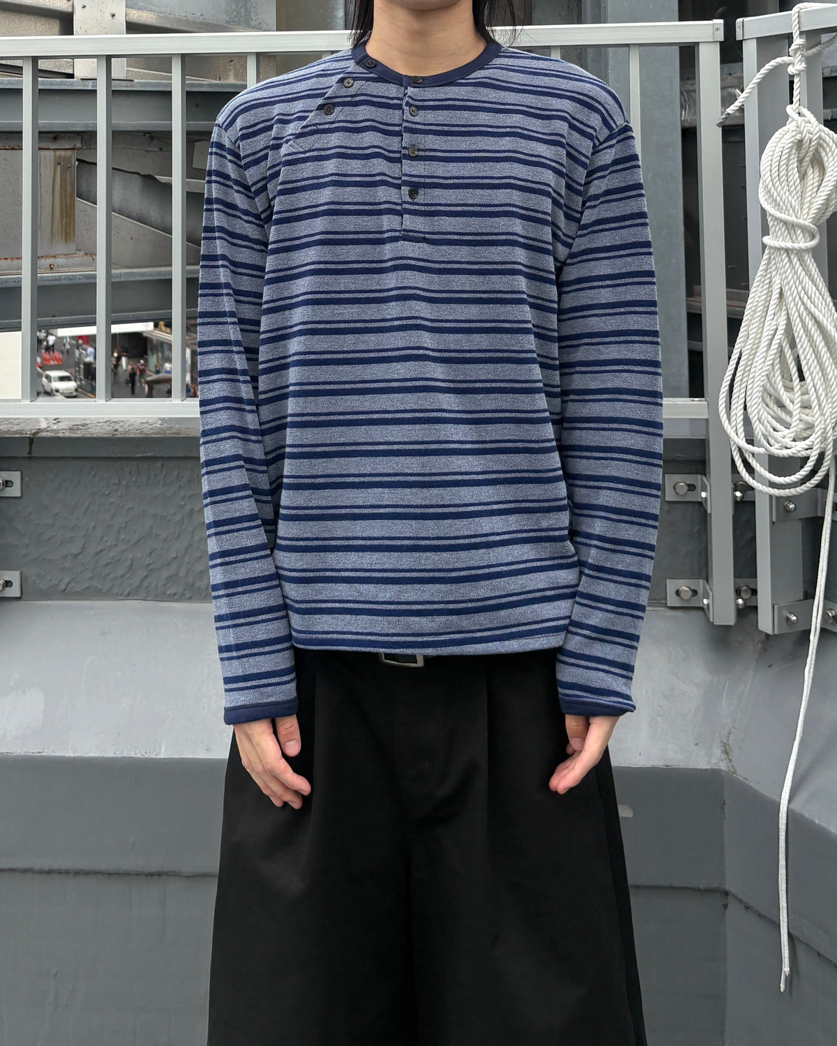 【youll】Asymmetry border henley long sleeve (3color)