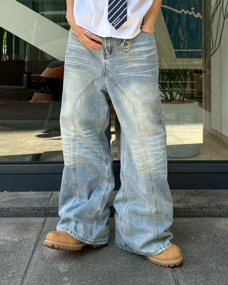【Chikashitsu +】low wide cutting denim pants