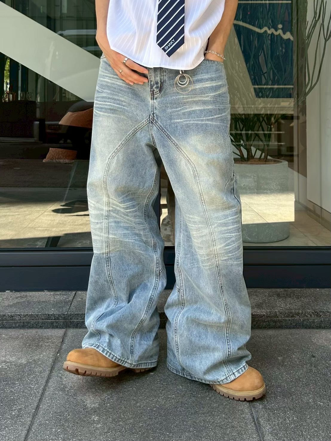 受注制【Chikashitsu +】low wide cutting denim pants / 【チカシツプラス】ローワイドカッティングデニムパンツ