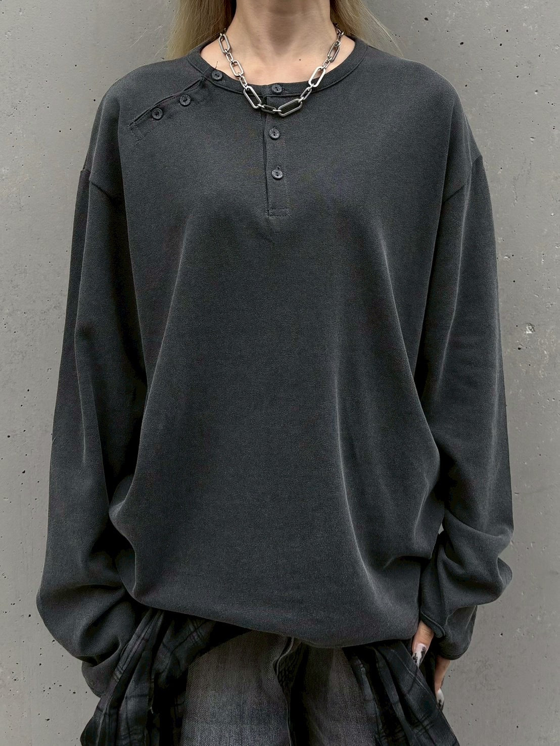 受注制【nmtc+】double button henley neck long sleeve (2color)