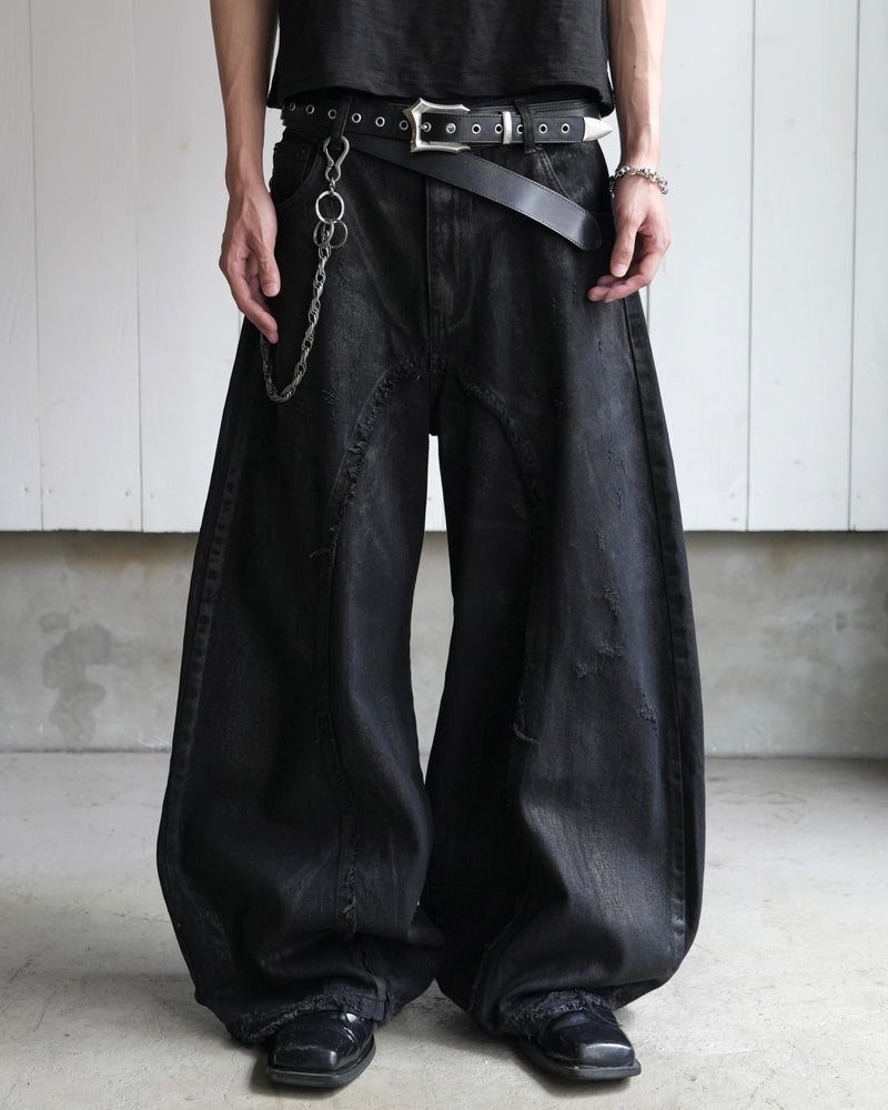【CHIKASHITSU PLUS HIGH】Washed coating denim pants