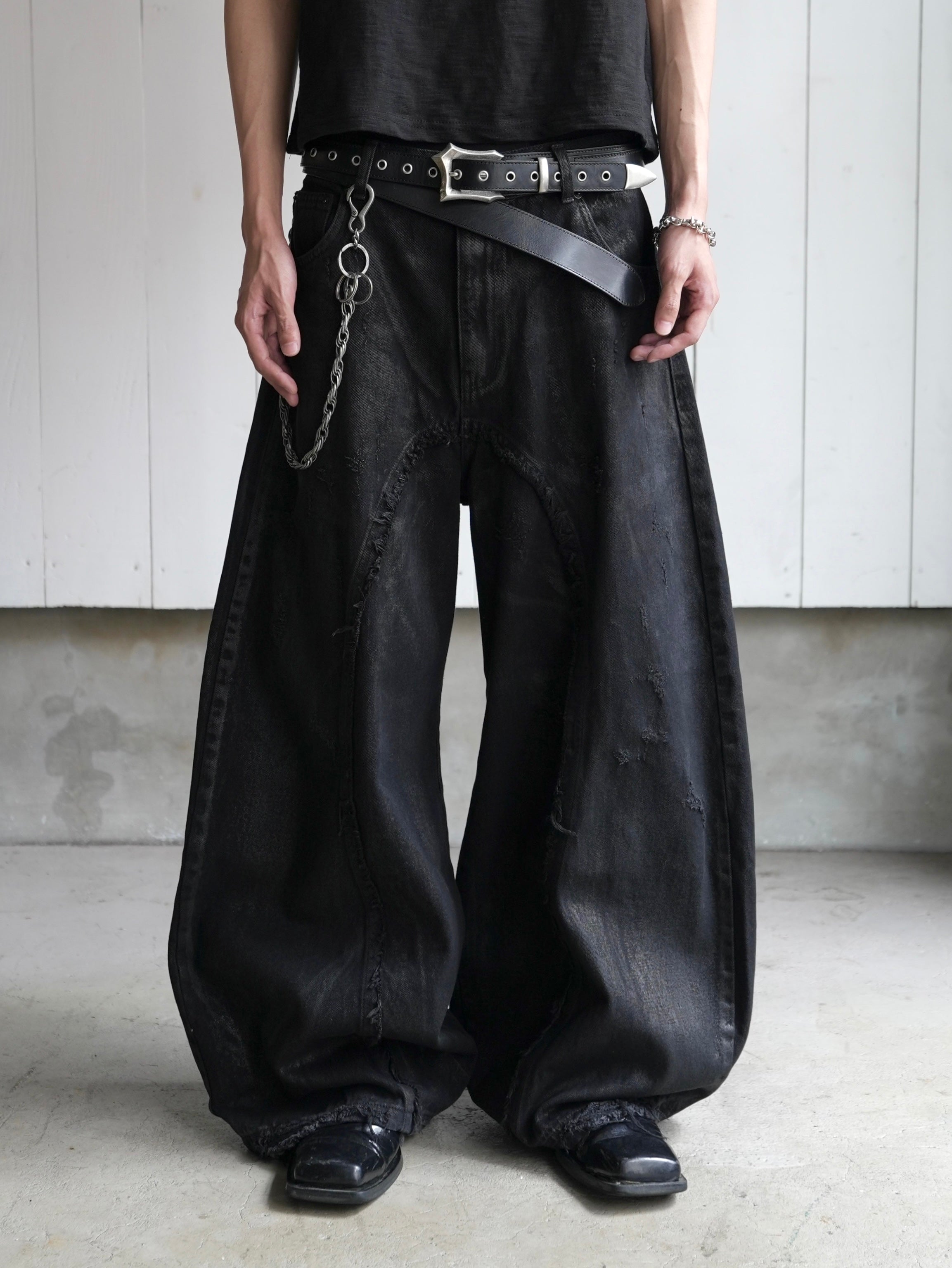 【CHIKASHITSU PLUS HIGH】Washed coating denim pants