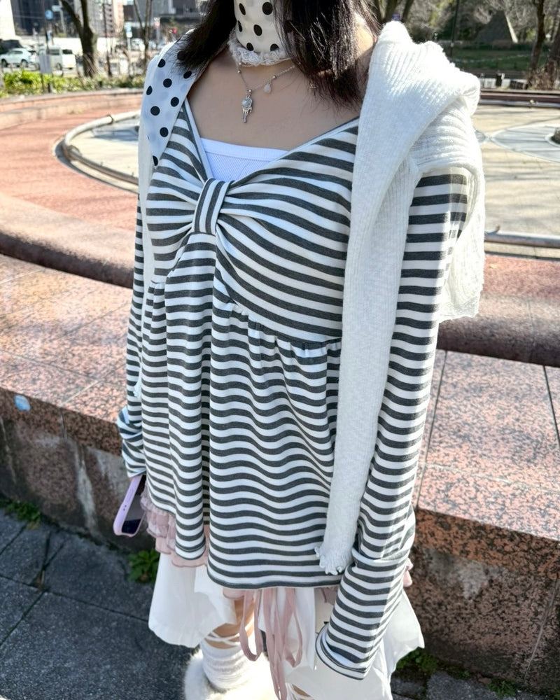 名古屋店WEB限定受注制【nmtc+】off-shoulder ribbon border tops (2color)