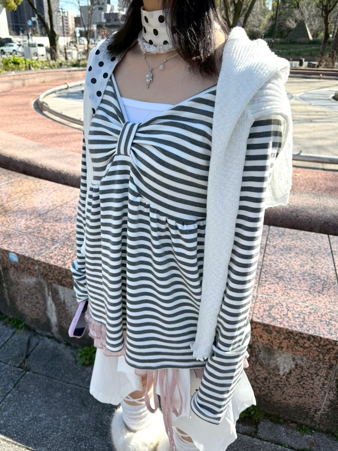 名古屋店WEB限定受注制【nmtc+】off-shoulder ribbon border tops (2color)