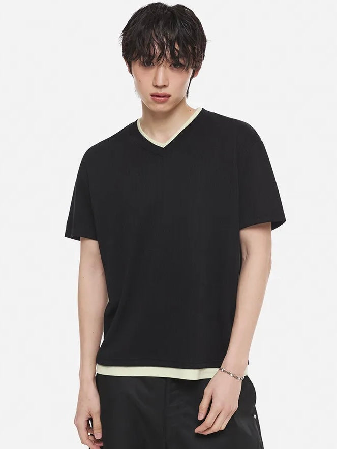 【DNSR】Layered V-Neck Half T-Shirt