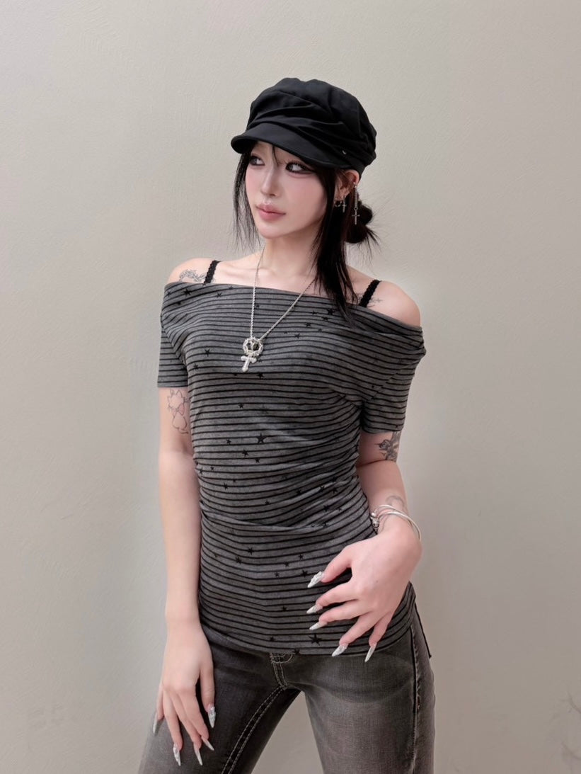 受注制【nmtc+】Holly Star Stripe Drape Tee (2color)