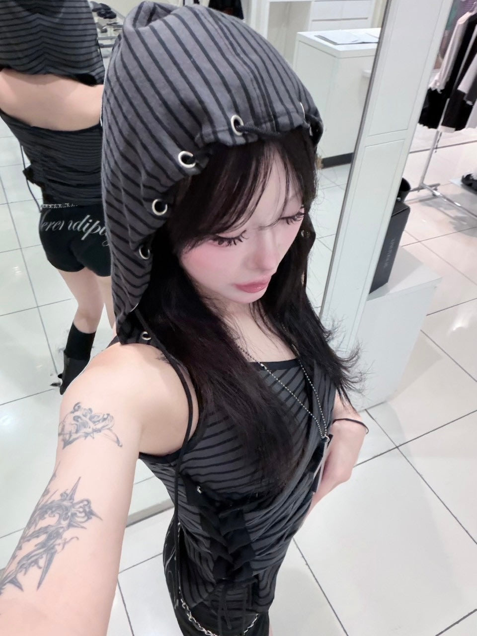 6/6 20:00発売 別注【NOT KNOWING】Eyelet Lace Up CAMI Hoodie