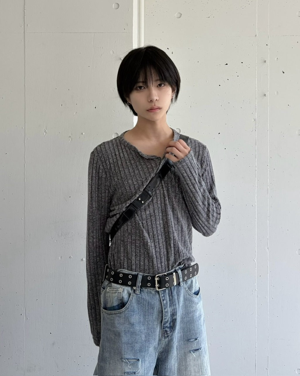 国際配送【LUV CODE】vintage ribbed henley long sleeve