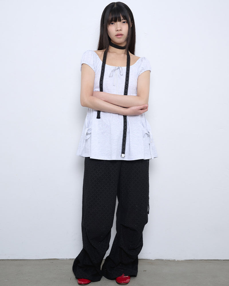 【TUOMIO】SHIRRED POCKET TOP