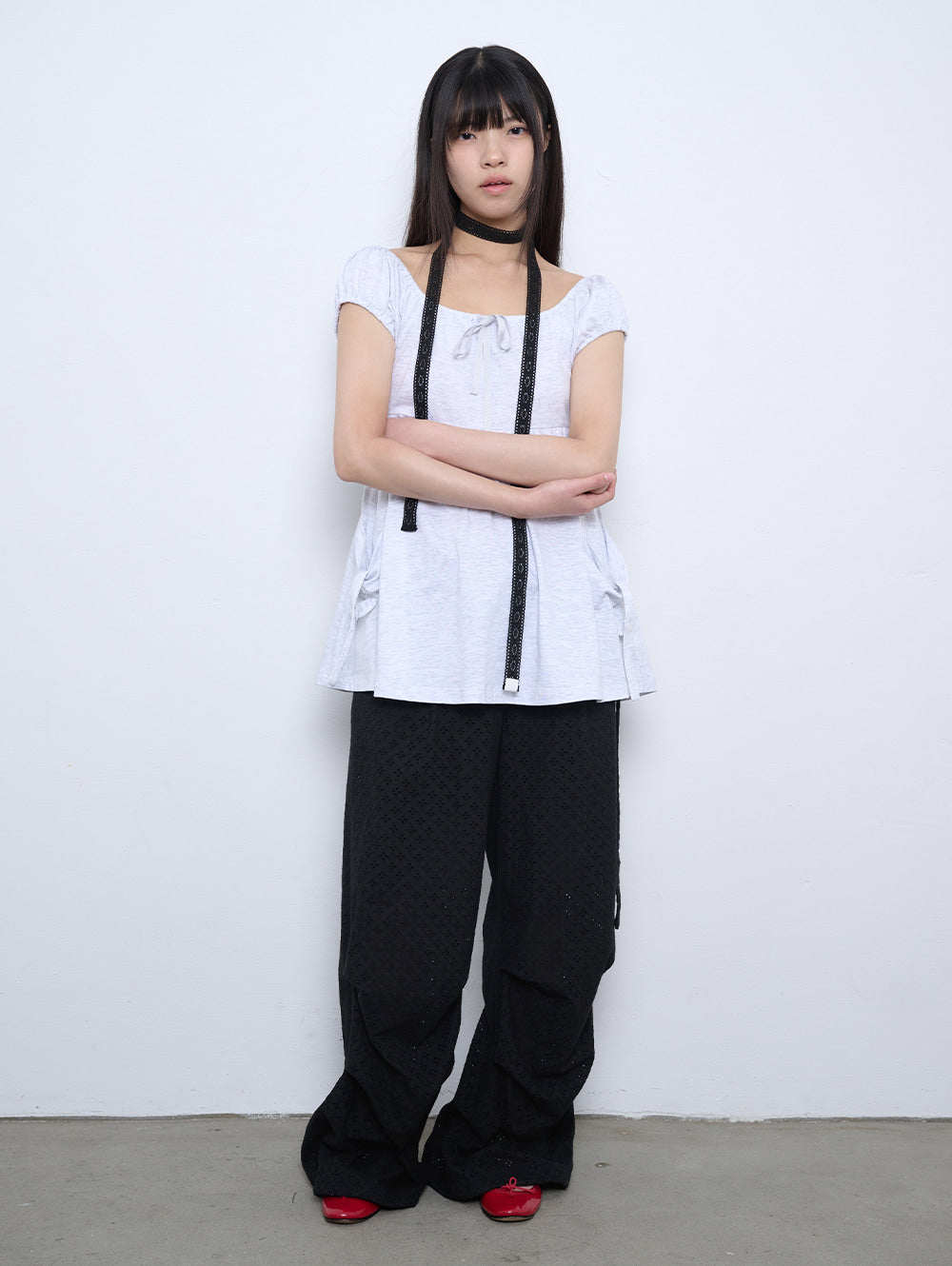 【TUOMIO】SHIRRED POCKET TOP