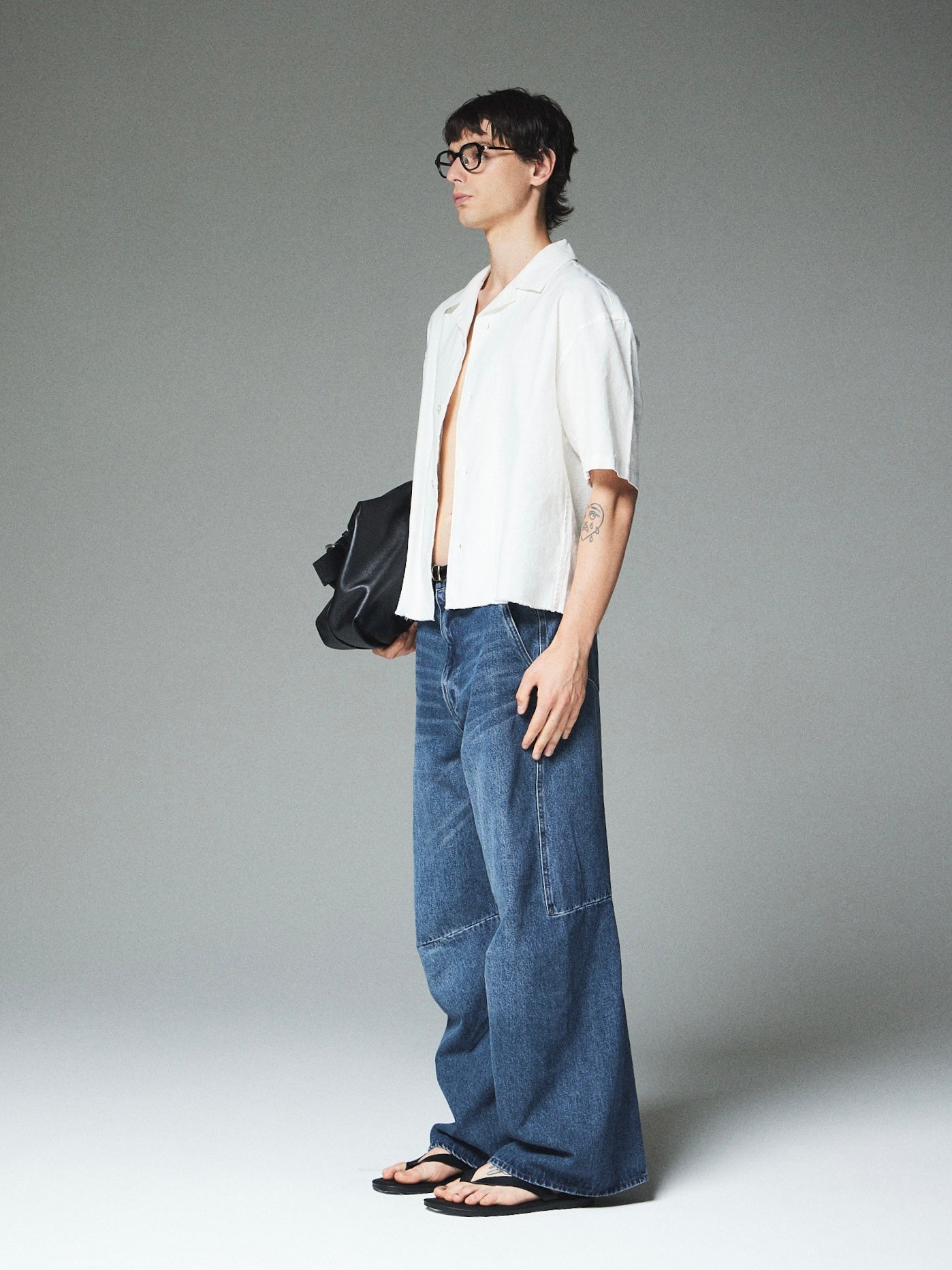 【CS】cut off linen open collar shirt