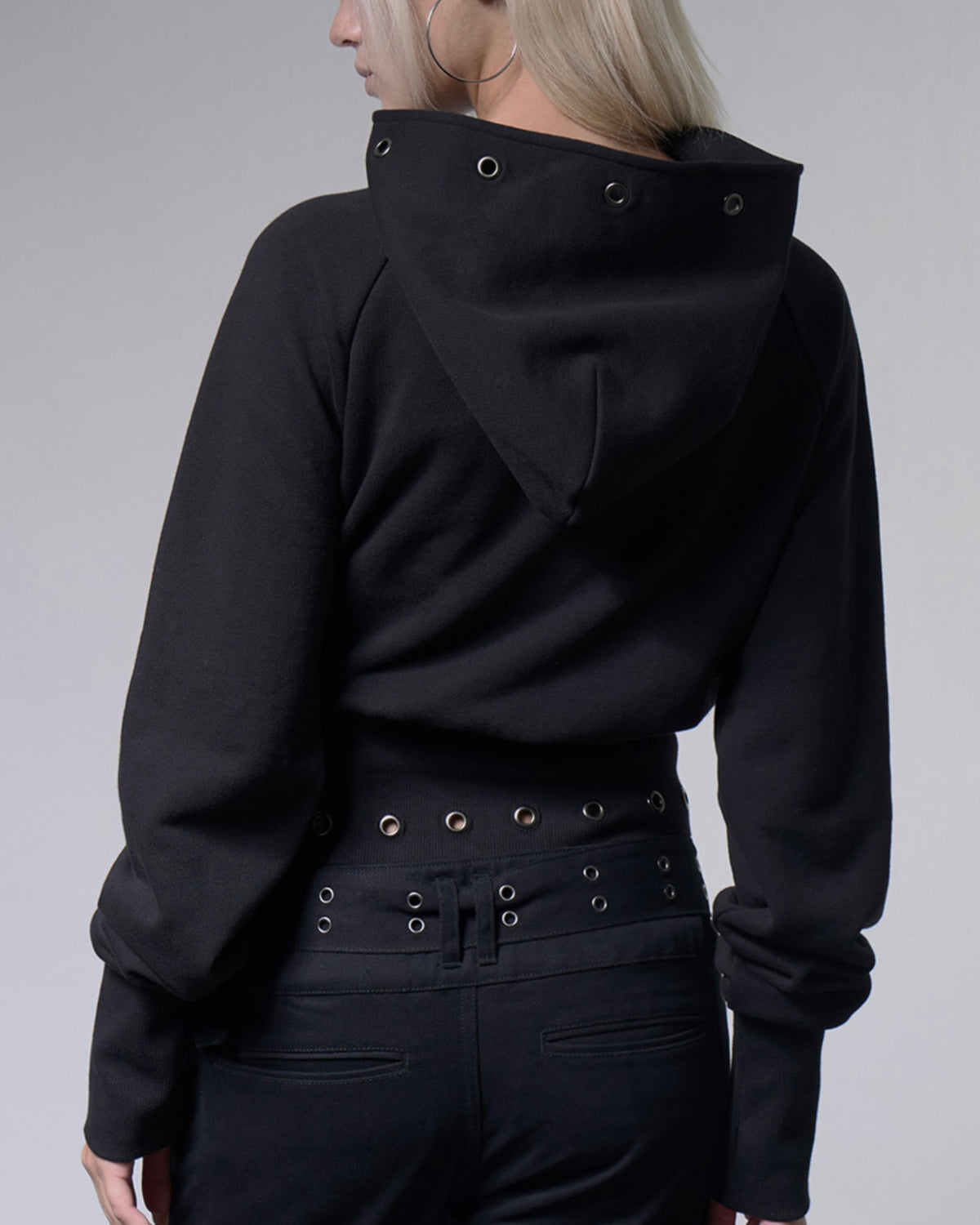 【FANCY CLUB】EYELET RIBBED HOODED ZIP-UP