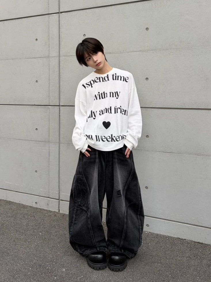 国際配送【LUV CODE】barrel leg damage denim pants
