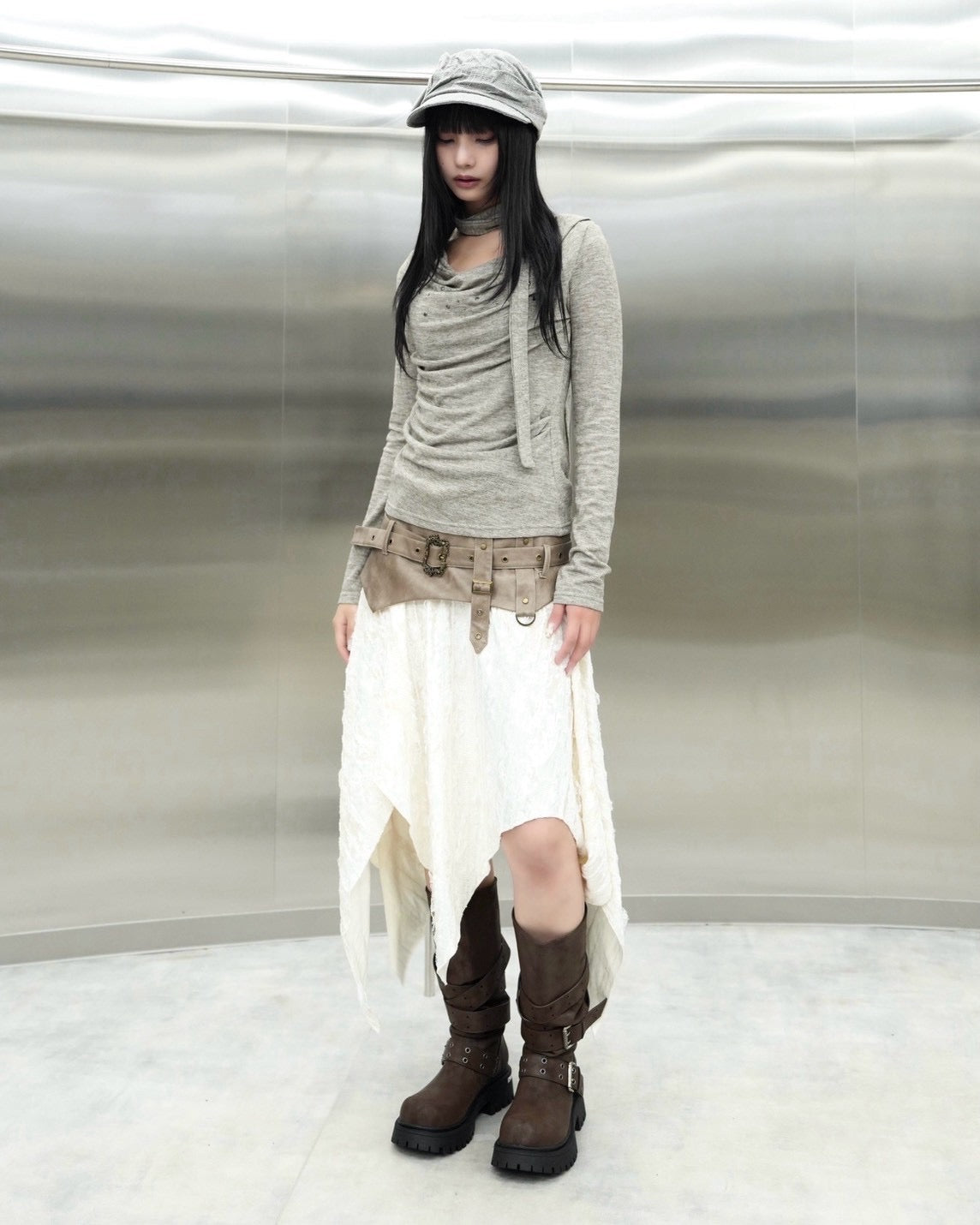 受注制【Never mind the XU】Draped ruched tie set top (4color)