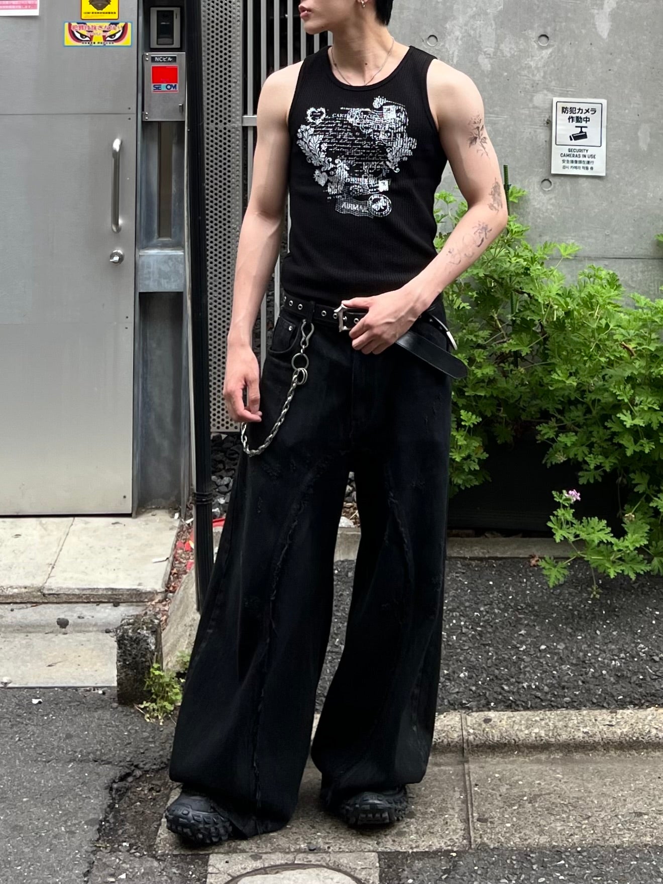 大阪店WEB限定受注制【Chikashitsu +】graphic waffle tank (2color)